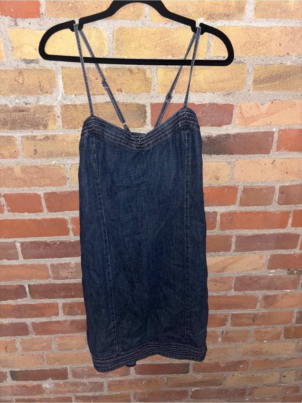 Vintage Style Old Navy Denim Dress with Pink Topstitching 100% cotton